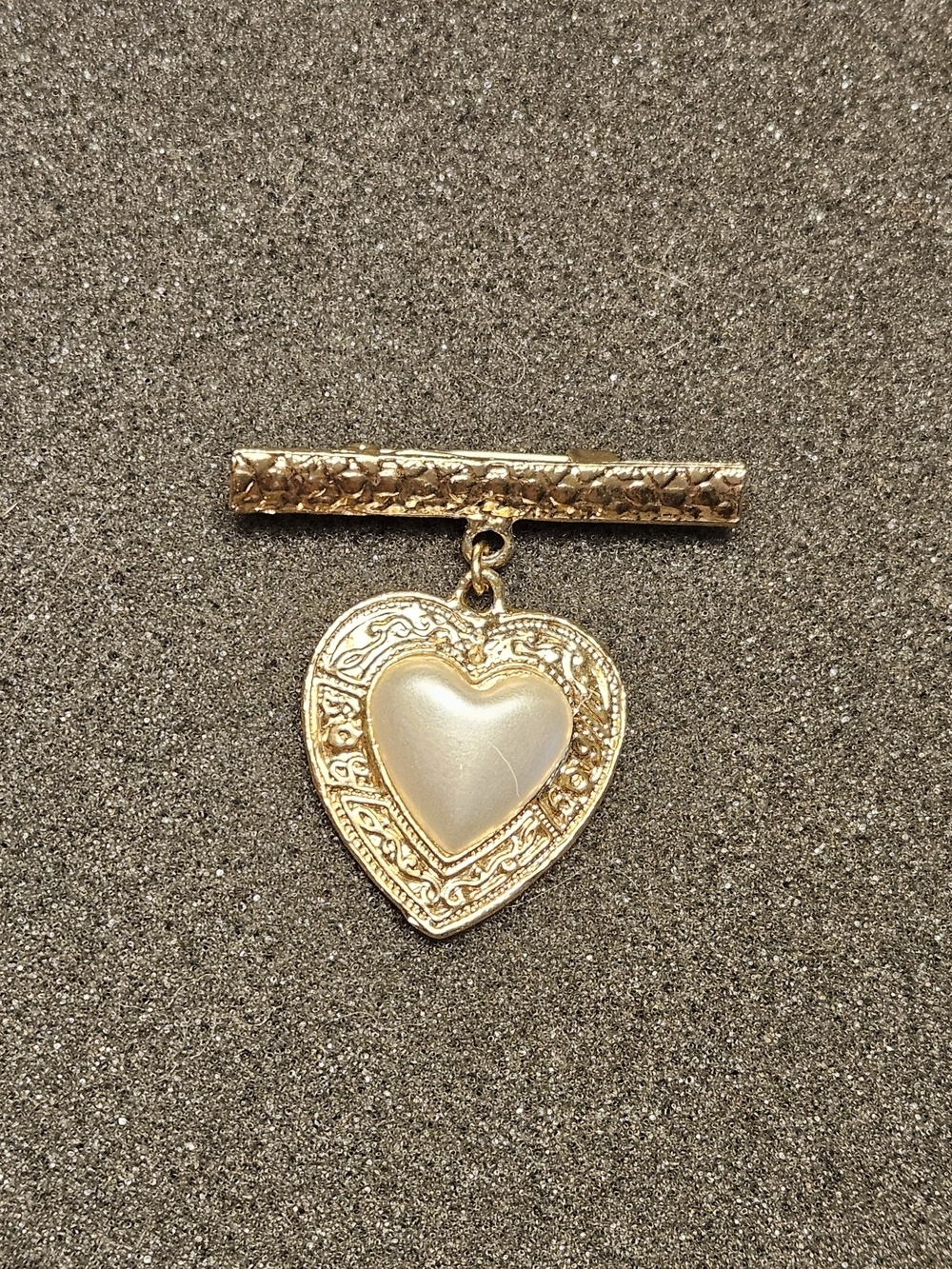 Vintage Gold Heart Costume Brooch with Pearl Like Center.